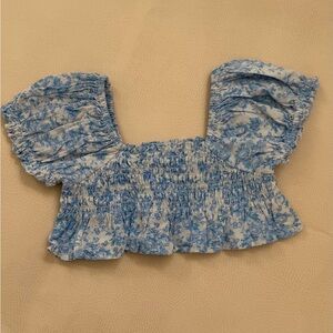 LoveShackFancy Blue Floral Smocked Kids Blouse